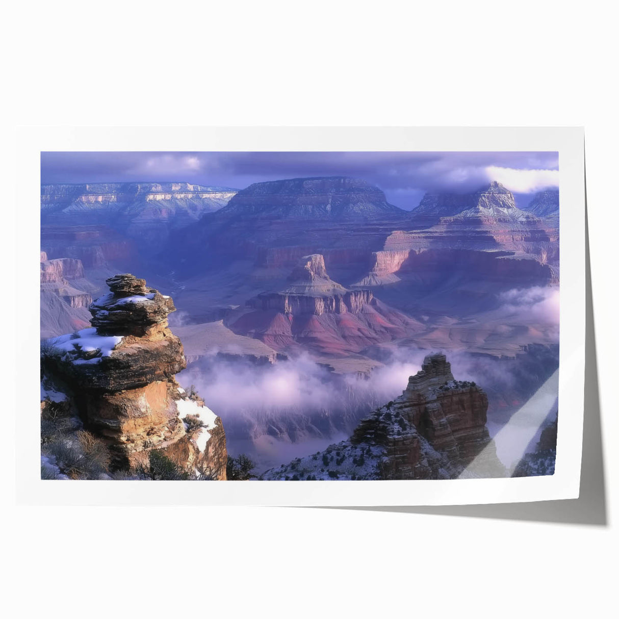 Vibrant landscape print depicting majestic canyons in rich earth tones, rolled up for easy shipping, ideal for home decor enthusiasts seeking nature-inspired art.