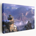 Stretched canvas artwork depicting a vibrant landscape of canyons, showcasing rich earth tones and dramatic rock formations, perfect for enhancing home decor.