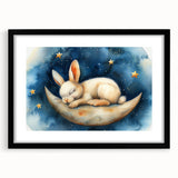 Moonlit Bunny - Kids Room Wall Art Canvas and Framed Options