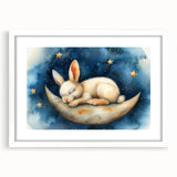 Moonlit Bunny - Kids Room Wall Art Canvas and Framed Options