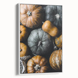 Vintage poster art depicting an autumn scene on framed canvas, with muted earth tones, ideal for living room decor.