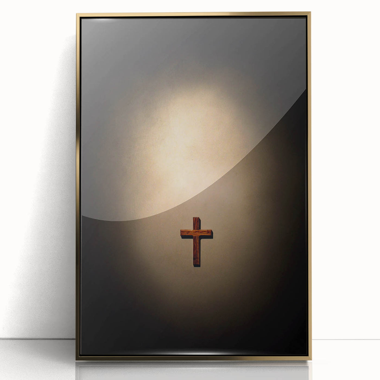 Mid-century modernist spring-themed large art print in a gold frame, ideal for modern nursery wall art.