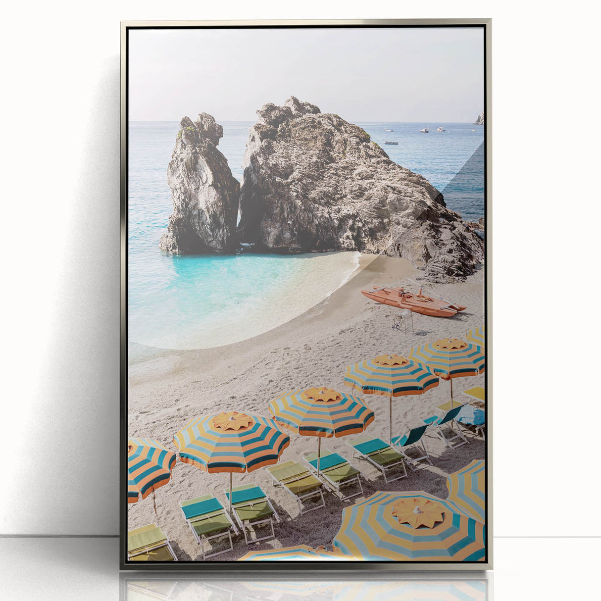 Mid-century modernist art deco poster featuring geometric patterns in silver and gray tones on acrylic.