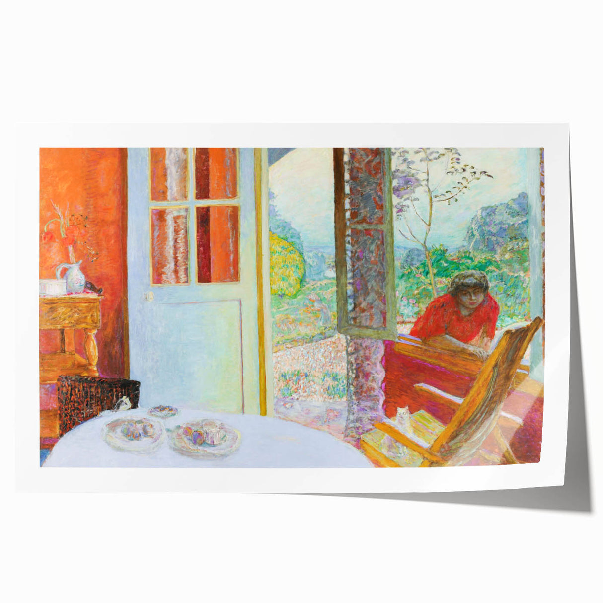 Modern Wall Art: Vibrant Country Dining Room with Scenic Outdoor View