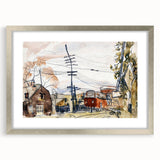 Modern Wall Art: Abstract Railroad Scene with Rustic Urban Charm