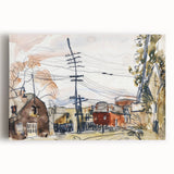 Modern Wall Art: Abstract Railroad Scene with Rustic Urban Charm