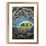 Framed landscape artwork featuring intricate cave designs, set in a gold frame with a white mat, showcasing rich colors and textures for a sophisticated decor accent.