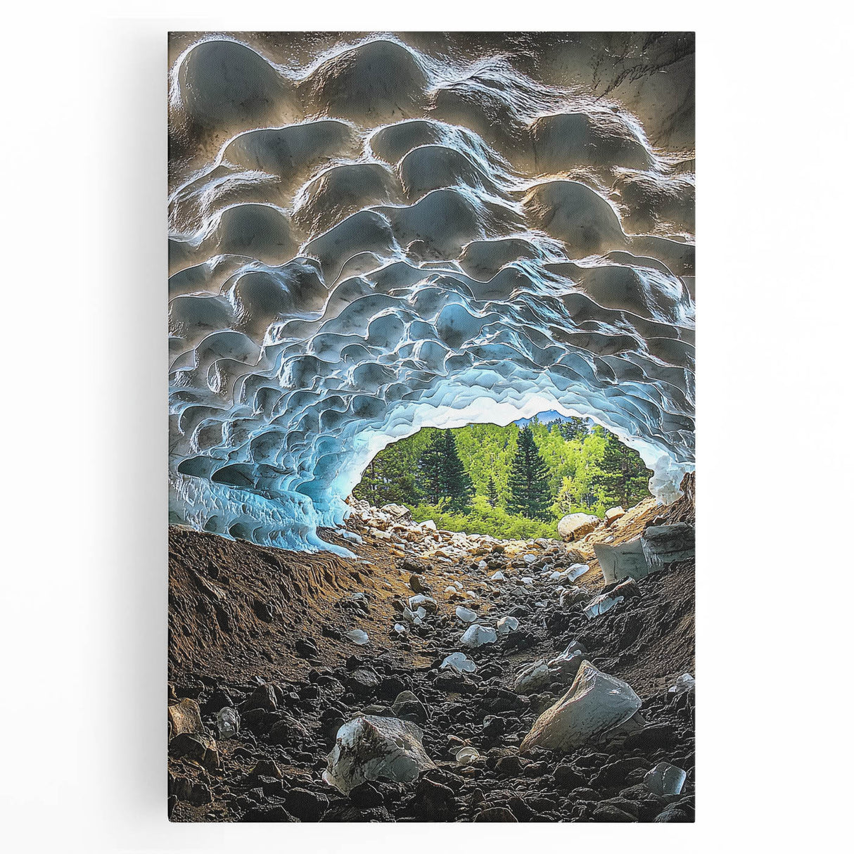 Vibrant stretched canvas art depicting a stunning cave landscape, showcasing rich earthy tones and intricate details, perfect for home decor enthusiasts.