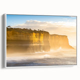 Framed canvas art showcasing a stunning cliff landscape with vibrant colors, set against a white background, ideal for enhancing living room decor.