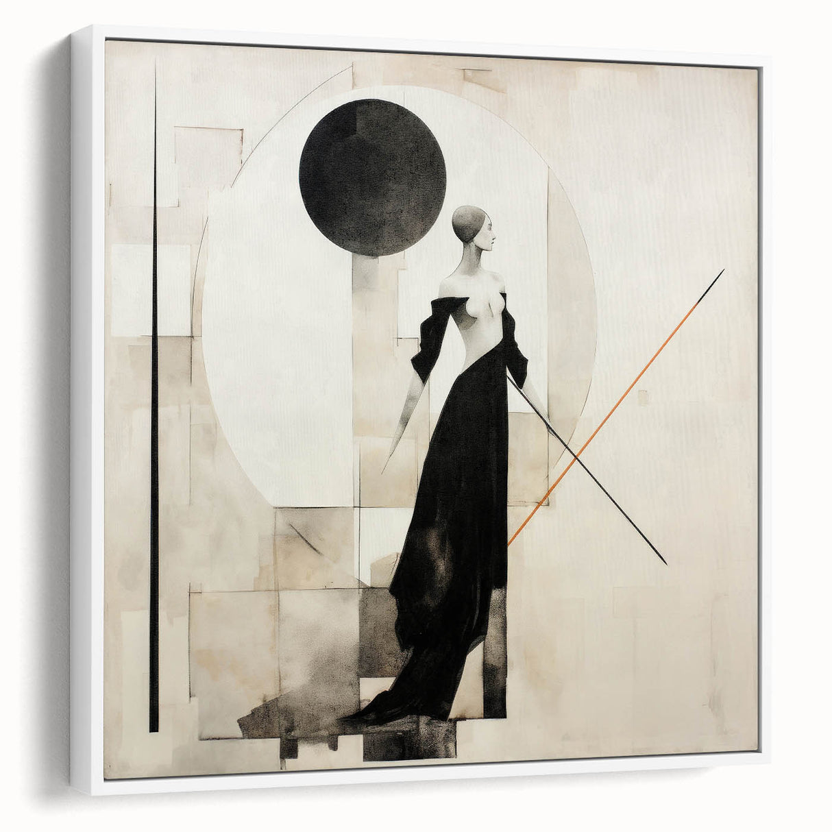 Elegant Abstract Living Room Wall Art – Black & Beige Fashion Canvas