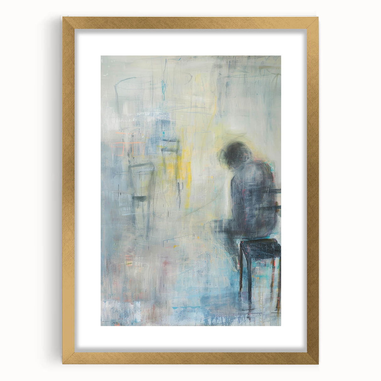 Abstract figurative frame with a gold mat, showcasing an artistic design that emphasizes modern elegance and sophistication, ideal for contemporary decor.