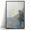 Abstract figurative art piece in a stylish black frame, showcasing vibrant colors and dynamic shapes, perfect for modern home decor and artistic expression.