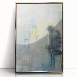 Framed abstract figurative art piece with a gold-acrylic finish, showcasing fluid shapes and vibrant colors, perfect for modern home decor enhancement.