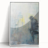 Framed abstract figurative art piece in white acrylic, showcasing dynamic shapes and soft colors. Ideal for modern decor, adding elegance and creativity to any space.