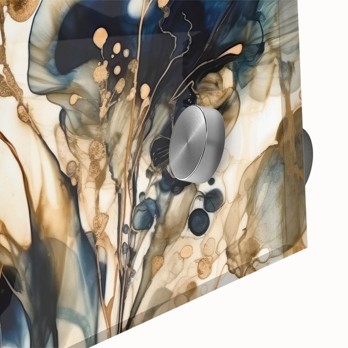 Abstract floral wall art print displayed on acrylic glass, featuring vibrant colors and intricate designs, perfect for modern home decor and adding a touch of elegance.