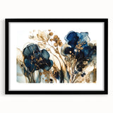 Abstract floral wall art framed with a black mat, showcasing vibrant colors and intricate designs, ideal for modern home decor. Perfect for adding elegance to any space.