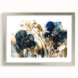 Abstract floral wall art framed in silver with a white mat, showcasing vibrant colors and intricate designs, perfect for modern home decor.
