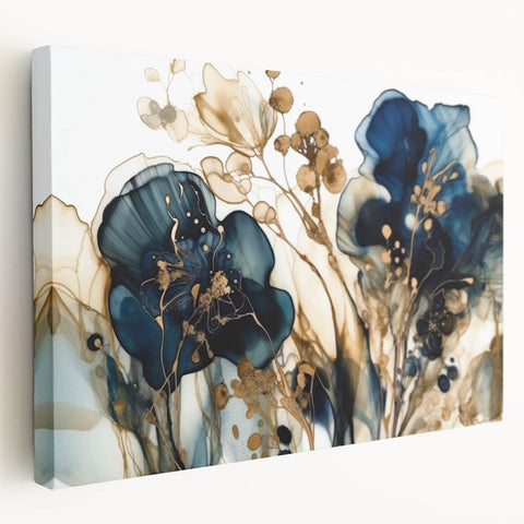 Abstract floral wall art on stretched canvas, showcasing vibrant colors and intricate designs, perfect for adding a touch of elegance to modern home decor.