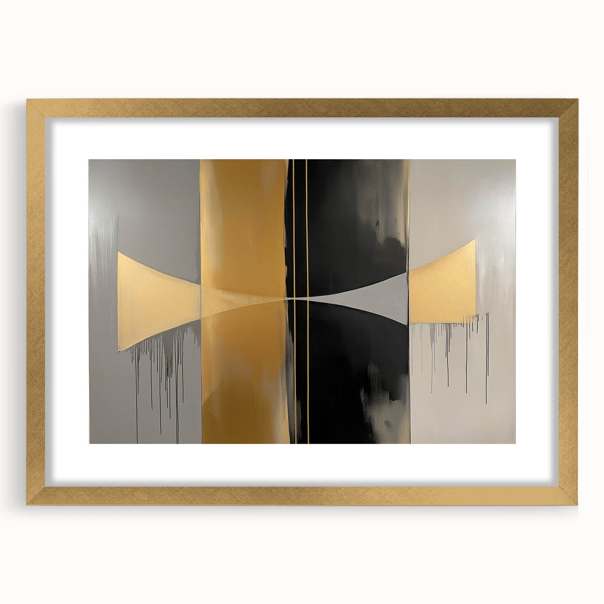 Abstract geometric frame design in gold, showcasing a modern aesthetic with a matte finish, perfect for enhancing contemporary interior decor.