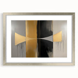 Abstract geometric frame featuring a sleek silver mat, showcasing modern design elements, ideal for contemporary home décor or art display.
