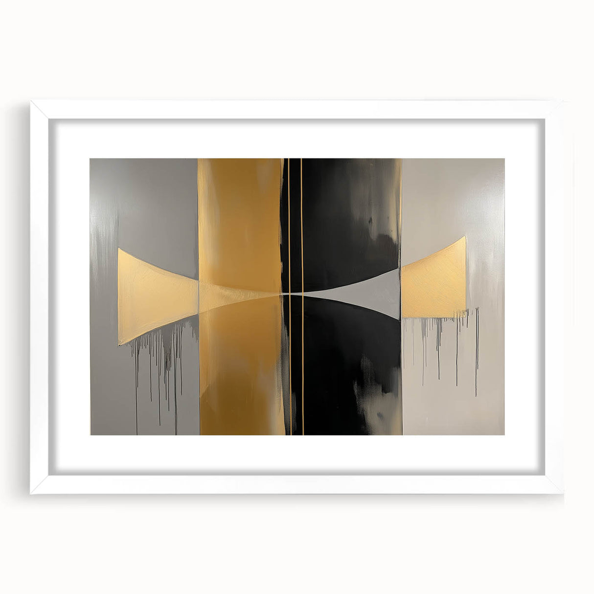 Abstract geometric frame in a white mat, showcasing a modern design with sharp angles and clean lines, perfect for contemporary home decor or art display.