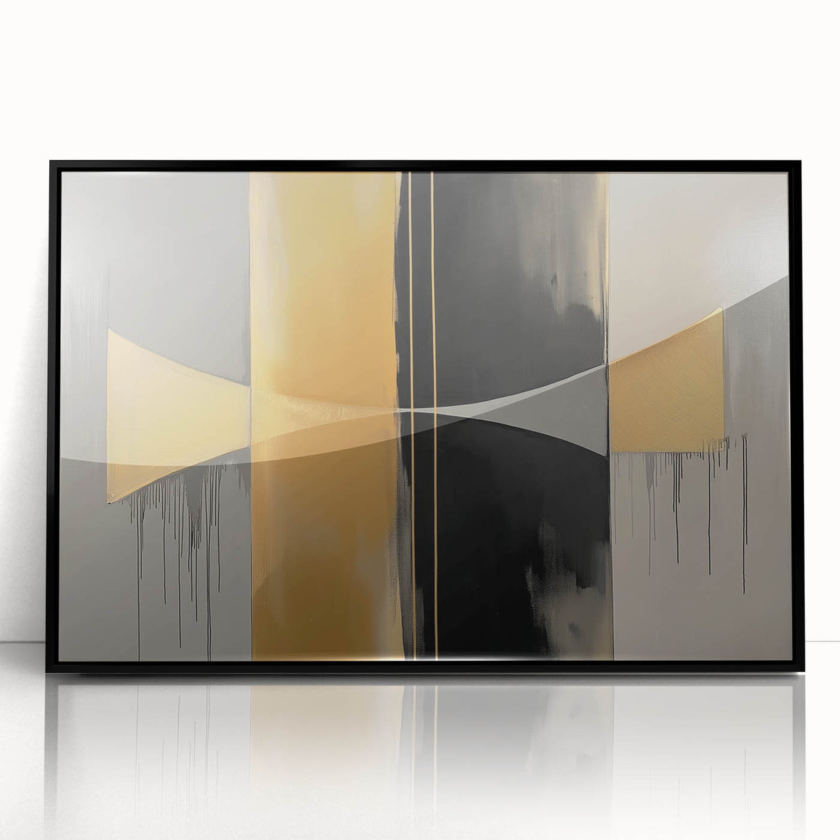 Framed abstract geometric acrylic wall art in black, showcasing intricate shapes and patterns, perfect for modern home decor and art enthusiasts.