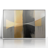 Framed acrylic wall art featuring a modern abstract geometric design in white tones, ideal for contemporary home decor, enhancing minimalist spaces with style.