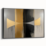 Abstract geometric framed canvas artwork showcasing a modern black design, viewed from the side, highlighting its sleek profile and sharp lines, perfect for contemporary decor.