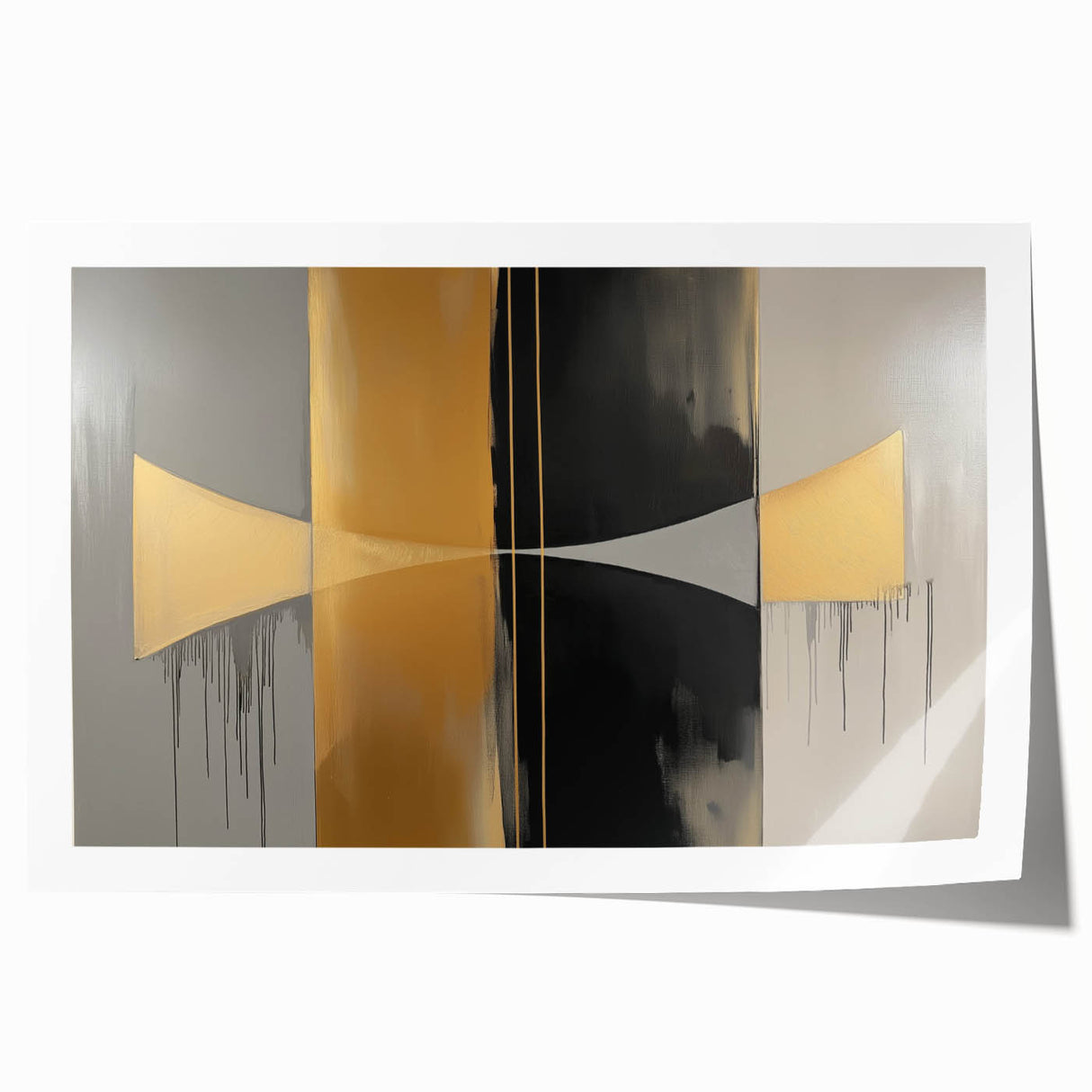 Abstract geometric design print showcasing vibrant colors and intricate shapes, rolled and ready for display. Ideal for modern home decor or art enthusiasts.