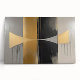 Abstract geometric stretched canvas artwork leaning against a wall, showcasing vibrant colors and sharp angles, perfect for modern home decor and artistic interiors.
