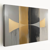 Abstract geometric canvas art with vibrant blue, gold, and black colors, showcasing a modern design that adds a stylish touch to any interior decor. Ideal for contemporary living spaces and art enthusiasts seeking unique wall decorations.
