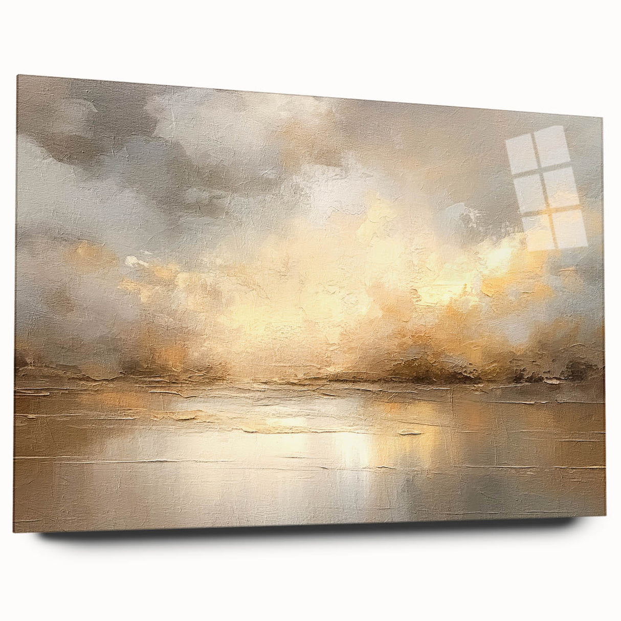 Abstract landscape wall art displayed in a sleek acrylic frame, showcasing vibrant colors and fluid shapes that evoke a serene outdoor scene, perfect for modern decor.