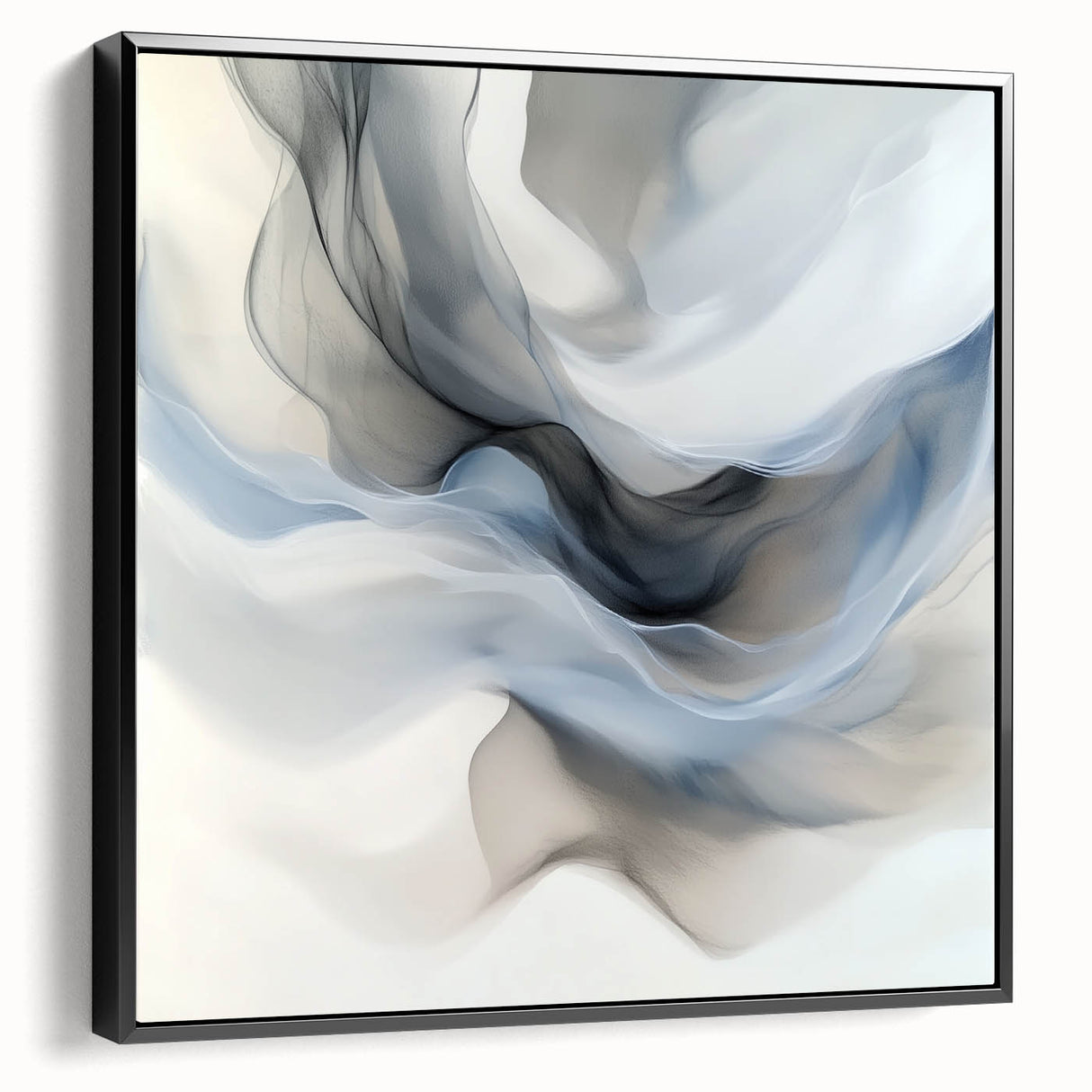 Fluid Abstract Wall Art – Ethereal Flow in Soft Gray & Blue Tones