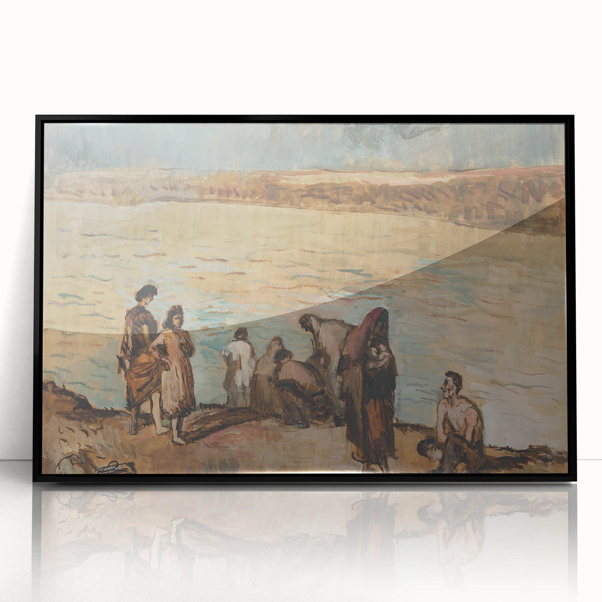 Expressionist Art - Serene River Scene with Human Figures