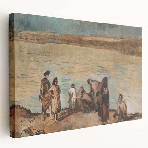 Expressionist Art - Serene River Scene with Human Figures