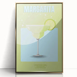 Large art print of mid-century modernist food and drinks, framed in acrylic with gold accents.