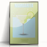 Mid-century modernist acrylic print of food and drinks, with silver frame, in muted colors, ideal for nursery wall art.