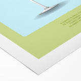 Art deco poster featuring a stylized cocktail glass, in pastel pink and blue shades, on rolled canvas.