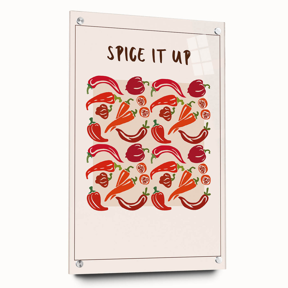 Acrylic glass print of assorted fruits in vibrant colors, suitable for dining room or kitchen decor.