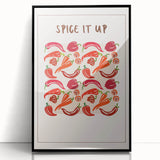 Large abstract wall art featuring an array of fruits in vibrant colors, framed in black acrylic.