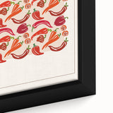 Close-up of extra large black wall art featuring vibrant, textured fruit motifs on a framed canvas.