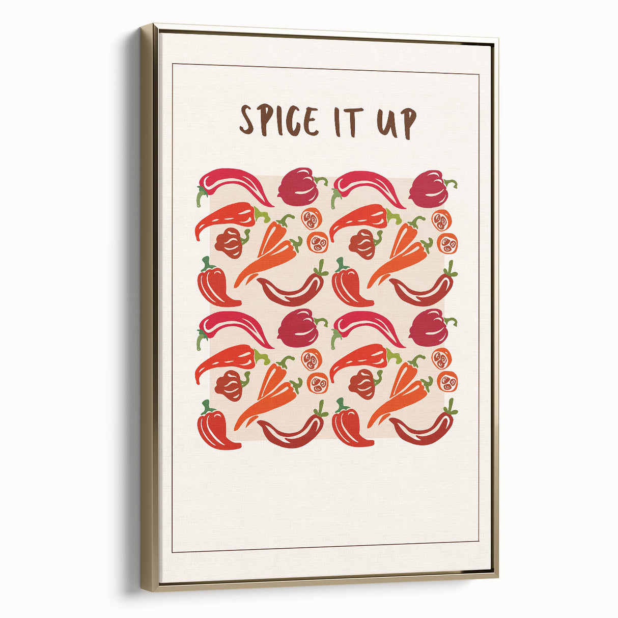 Framed canvas of vintage poster art featuring an assortment of fruits in muted colors, ideal for bedroom wall decor.