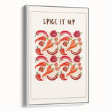 Vintage poster art of colorful fruits on a black background, framed canvas, ideal for living room decor.