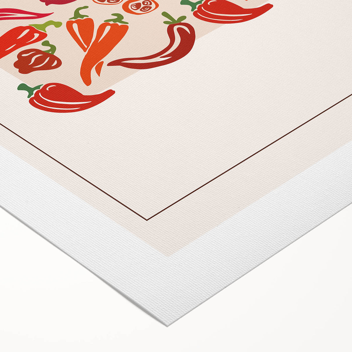 Art deco poster featuring an assortment of colorful fruits on a rolled canvas, suitable for dining room wall art.