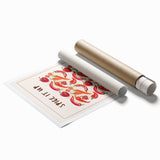 Extra large rolled print featuring an array of colorful fruits against a dark background.