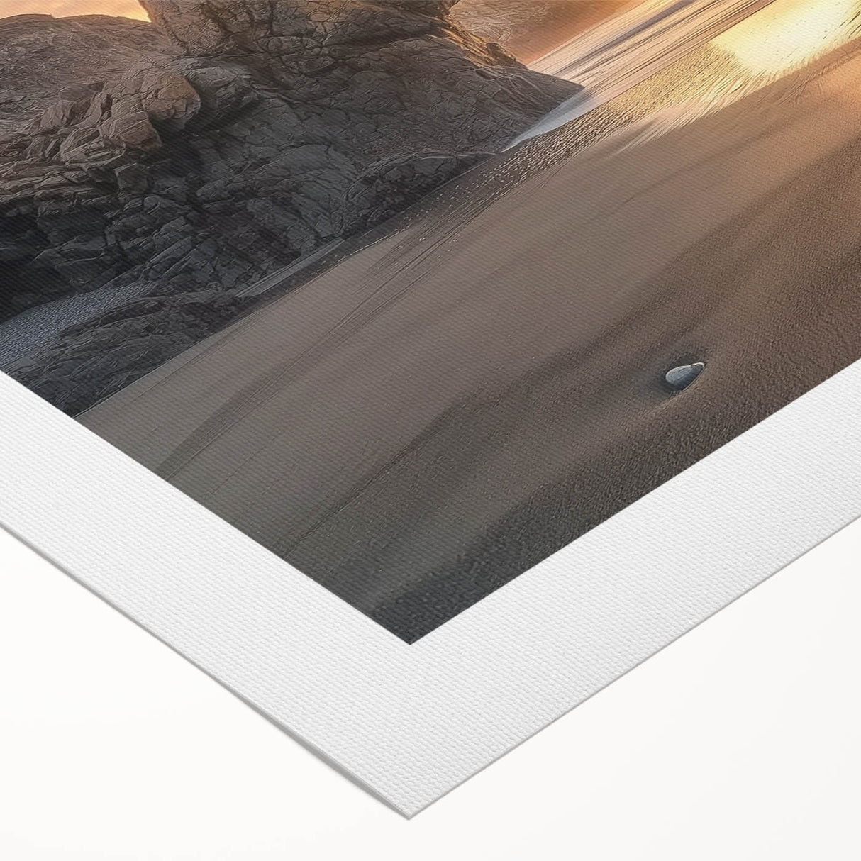 Stunning rolled canvas artwork depicting a serene beach landscape with vibrant colors and soft waves, packaged securely in a protective cardboard tube for safe delivery. Ideal for home decor and coastal-themed interiors.