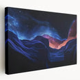 Stretched canvas artwork depicting a breathtaking landscape of canyons at sunset, showcasing vibrant colors and dramatic shadows, ideal for home decor.