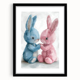 Adorable Bunny Duo - Kids Room Wall Art Canvas and Framed Options