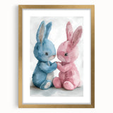 Adorable Bunny Duo - Kids Room Wall Art Canvas and Framed Options