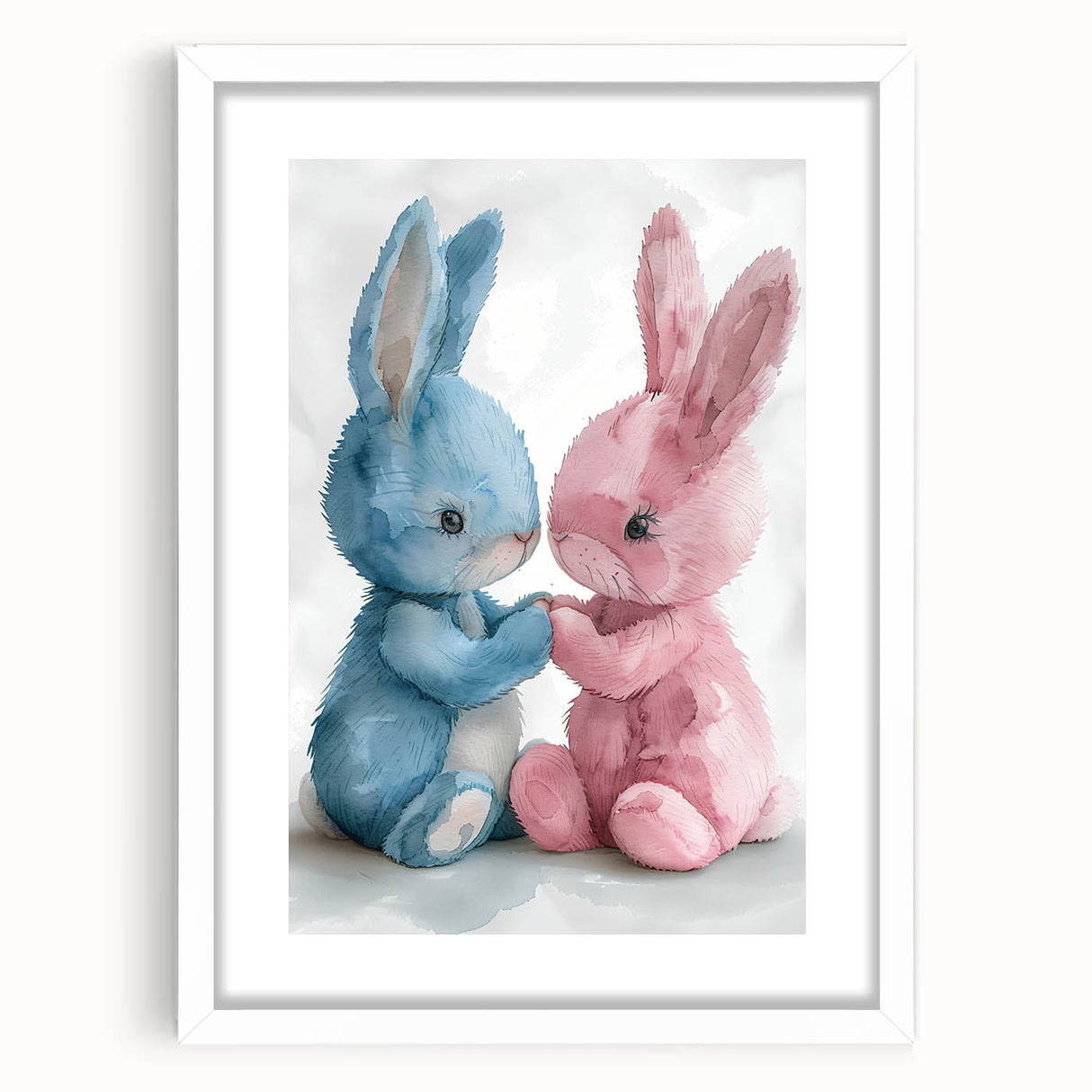 Adorable Bunny Duo - Kids Room Wall Art Canvas and Framed Options